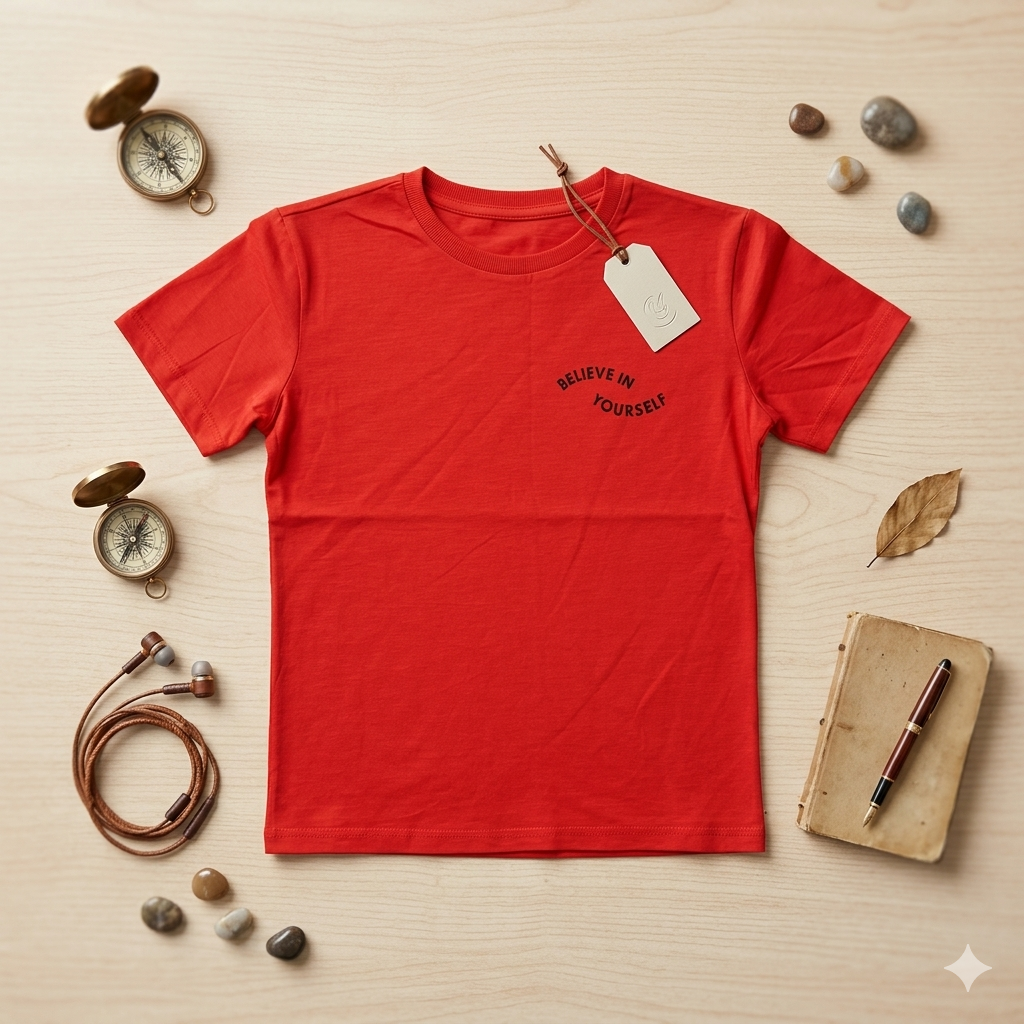 Kids "Believe in Yourself" Red Graphic T-Shirt - Inspirational Cotton Crew Neck Tee