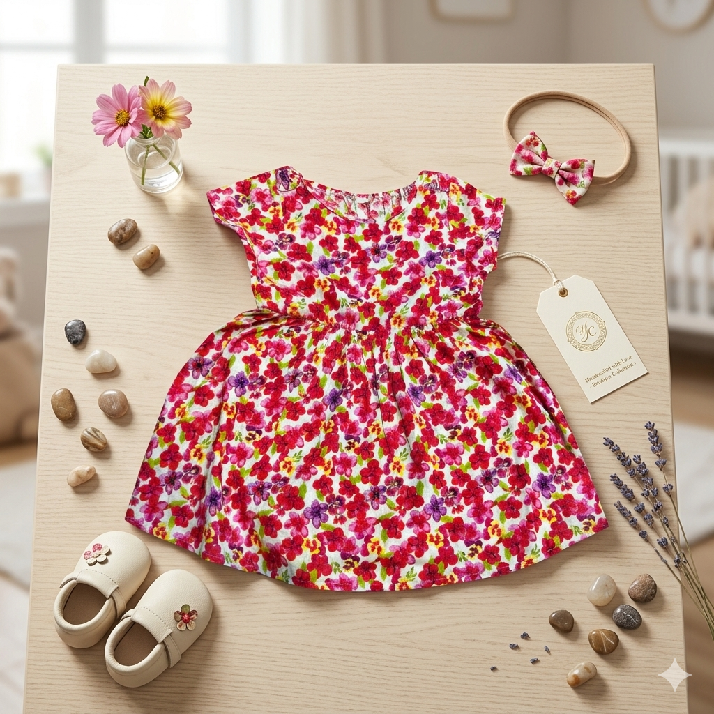 Toddler Girls Multi-Color Floral Print Summer Dress - Cute Cotton Short Sleeve Frock