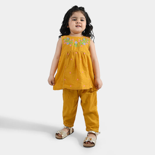 Infant Girls Cotton Jacquard Emb 2Pcs Little Diva-Mustard