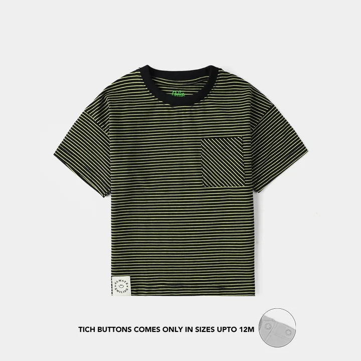 Infant Boys Yarn Dyed Round Neck T-Shirt (Always Smiling) - Black
