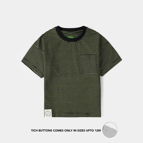 Infant Boys Yarn Dyed Round Neck T-Shirt (Always Smiling) - Black
