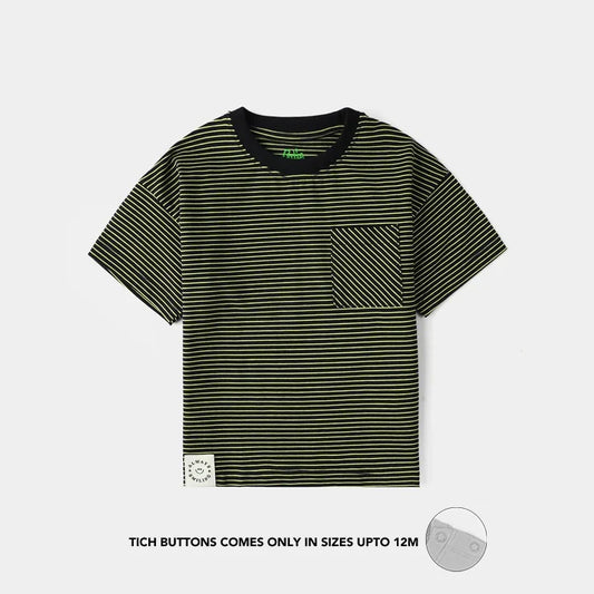 Infant Boys Yarn Dyed Round Neck T-Shirt (Always Smiling) - Black