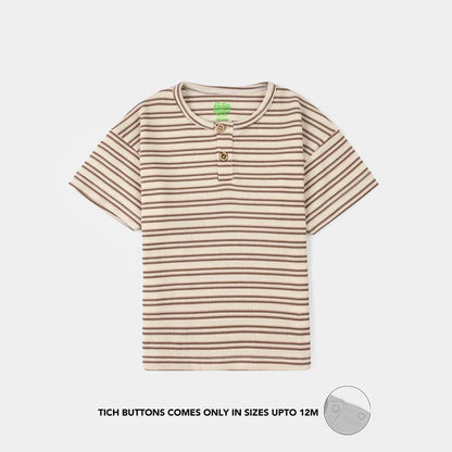 Infant Boys Yarn Dyed Round Neck T-Shirt - Brown