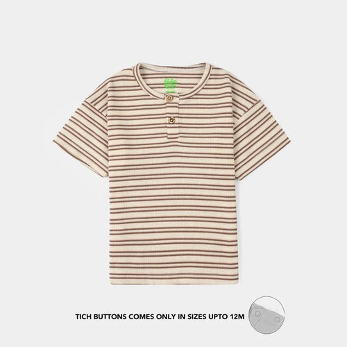 Infant Boys Yarn Dyed Round Neck T-Shirt - Brown