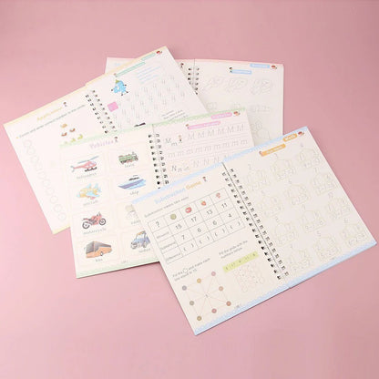 4 In 1 Magic Practice Copybook Set for Kids - Reusable Handwriting Tracing Book