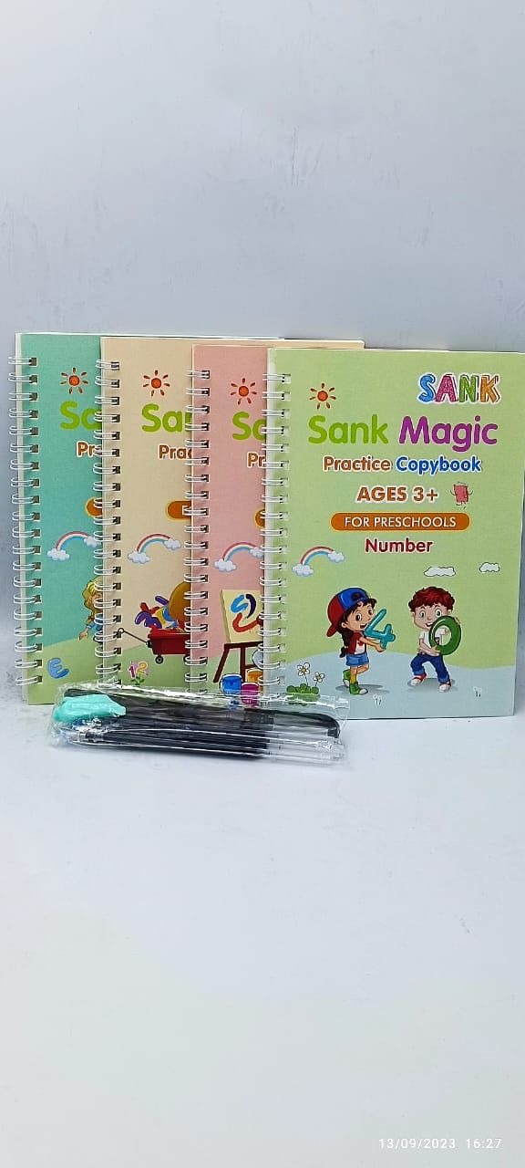 4 In 1 Magic Practice Copybook Set for Kids - Reusable Handwriting Tracing Book