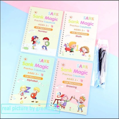 4 In 1 Magic Practice Copybook Set for Kids - Reusable Handwriting Tracing Book