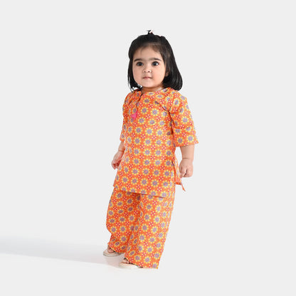 Infant Girls Cotton Printed 2Pcs Orchid - Orange