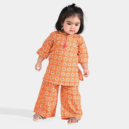 Infant Girls Cotton Printed 2Pcs Orchid - Orange