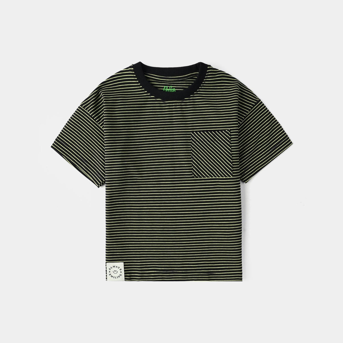 Infant Boys Yarn Dyed Round Neck T-Shirt (Always Smiling) - Black