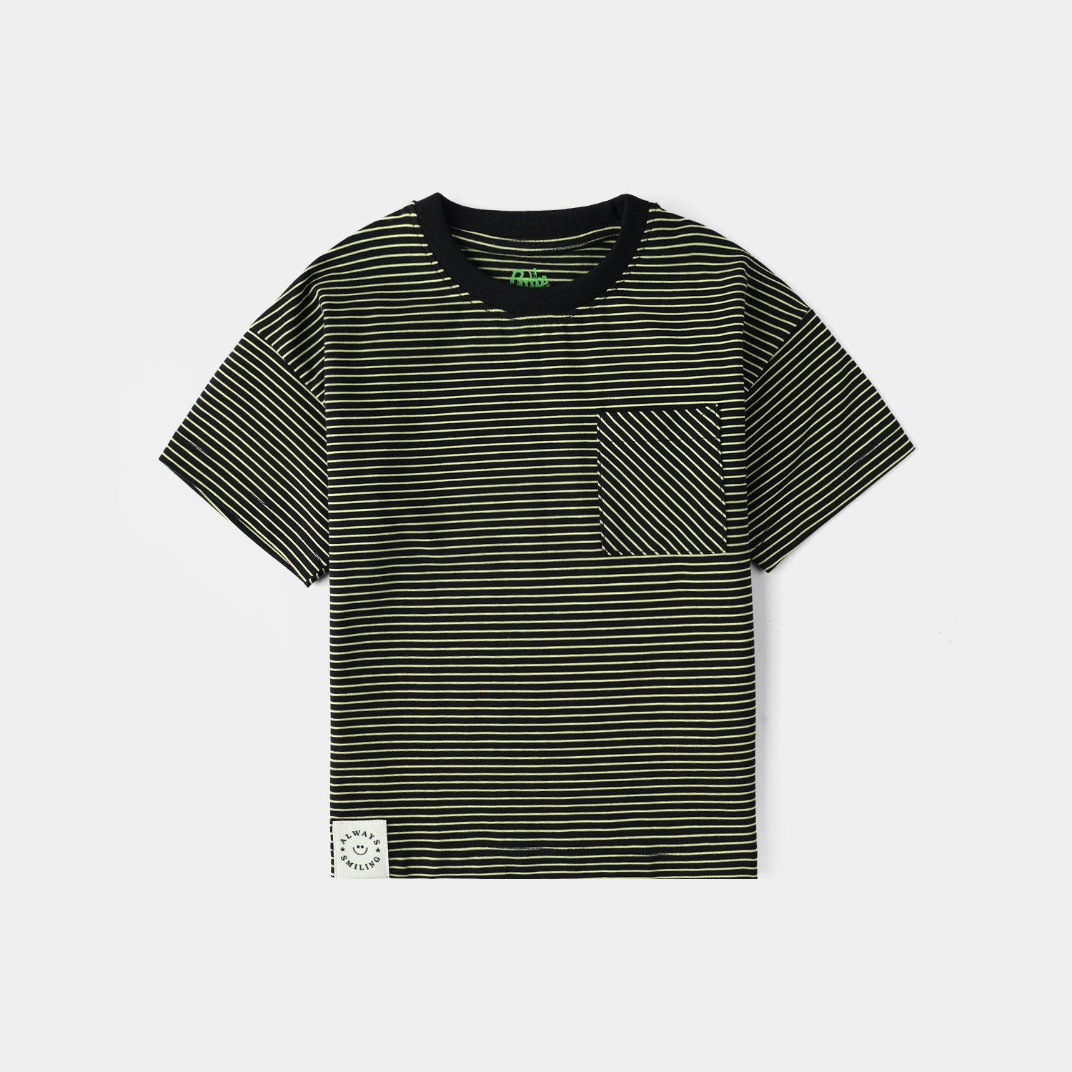 Infant Boys Yarn Dyed Round Neck T-Shirt (Always Smiling) - Black