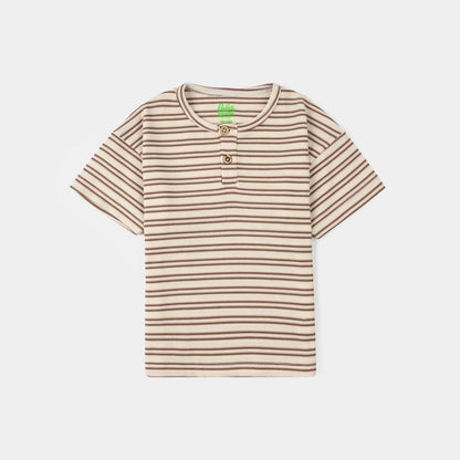 Infant Boys Yarn Dyed Round Neck T-Shirt - Brown