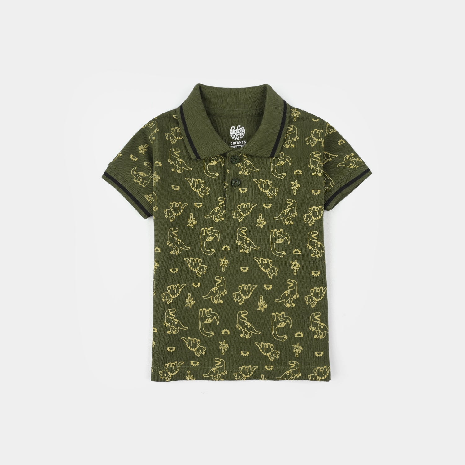 Infant Boys Cotton PK Polo (Dinos) - Olive Green