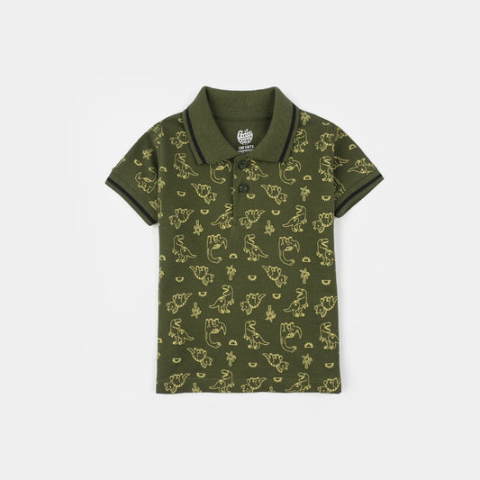 Infant Boys Cotton PK Polo (Dinos) - Olive Green