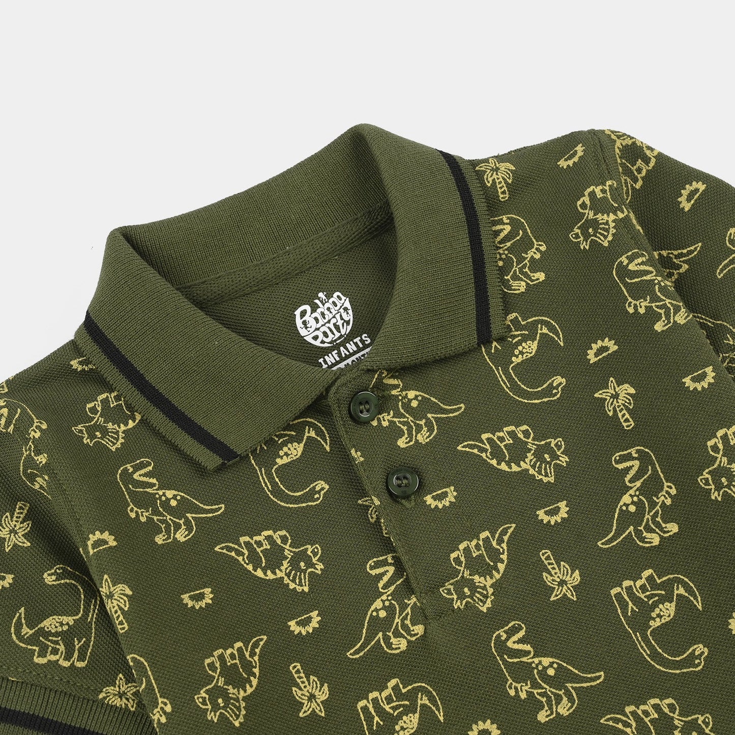 Infant Boys Cotton PK Polo (Dinos) - Olive Green