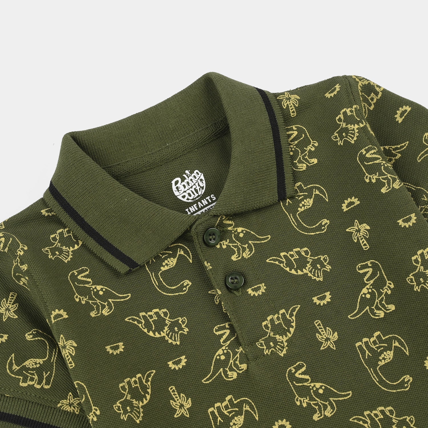 Infant Boys Cotton PK Polo (Dinos) - Olive Green