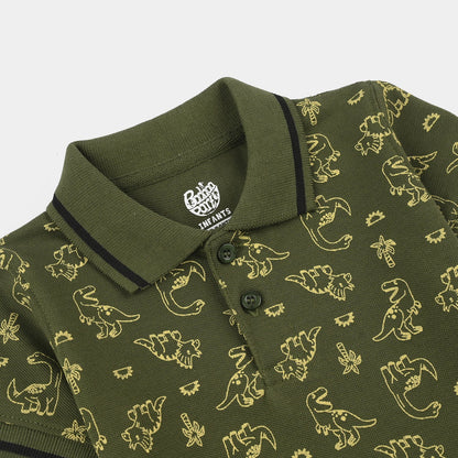 Infant Boys Cotton PK Polo (Dinos) - Olive Green