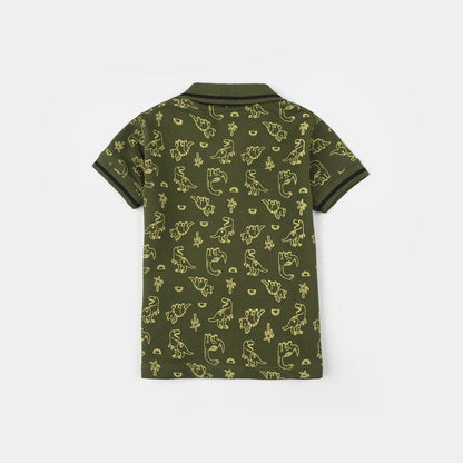 Infant Boys Cotton PK Polo (Dinos) - Olive Green