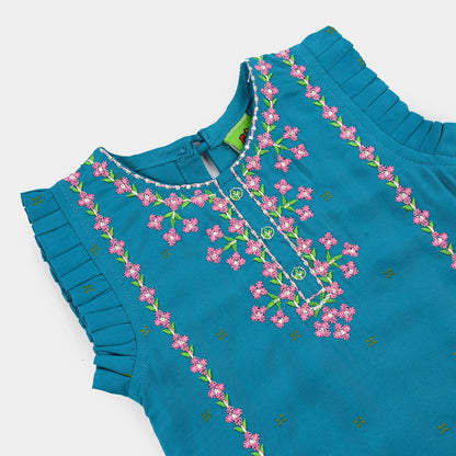 Infant Girls Jacquard Embroidered Suit 2 Piece (Dream Rani) - Teal Blue