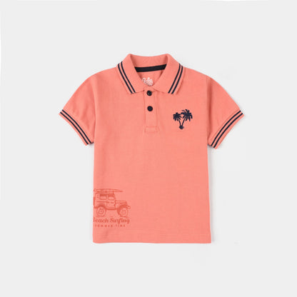 Infant Boys Cotton PK Polo (Beach Surfing) – Terra Cotta