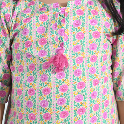 Infant Girls Cotton Printed 2-Piece Set (Rose) - Multi