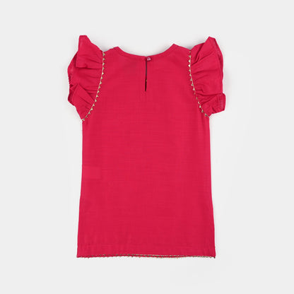 Infant Girls Cotton Slub 2Pc Suit (Pari) - Shocking Pink
