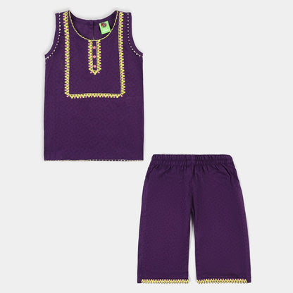Infant Girls Jacquard Emb 2Pcs Noor Pari-PURPLE