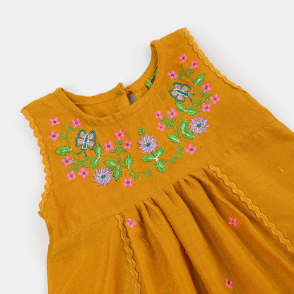 Infant Girls Cotton Jacquard Emb 2Pcs Little Diva-Mustard